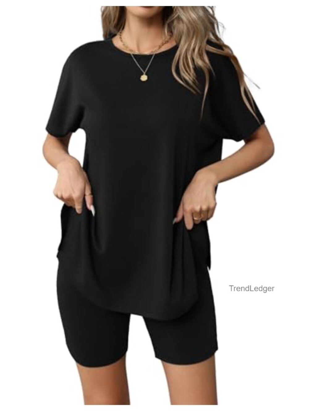 2 Piece Loungewear Set Biker Shorts & Oversized Top Casual Summer Outfit